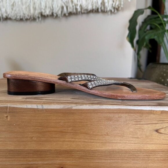 Athena Alexander Metallic Brown Rhinestone Embellished Low Heeled Thing Sandal - Picture 6 of 13